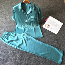 Womens spring and summer two-piece sexy Korean short-sleeved loose trousers with pockets thin womens summer pajamas home wear