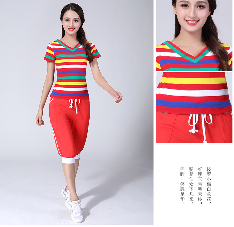 Chúc may mắn cho trang phục khiêu vũ vuông mùa xuân và mùa hè ngắn tay áo nhỏ táo nhảy múa váy sọc bông váy phù hợp với - Khiêu vũ / Thể dục nhịp điệu / Thể dục dụng cụ giày ballet mũi cứng