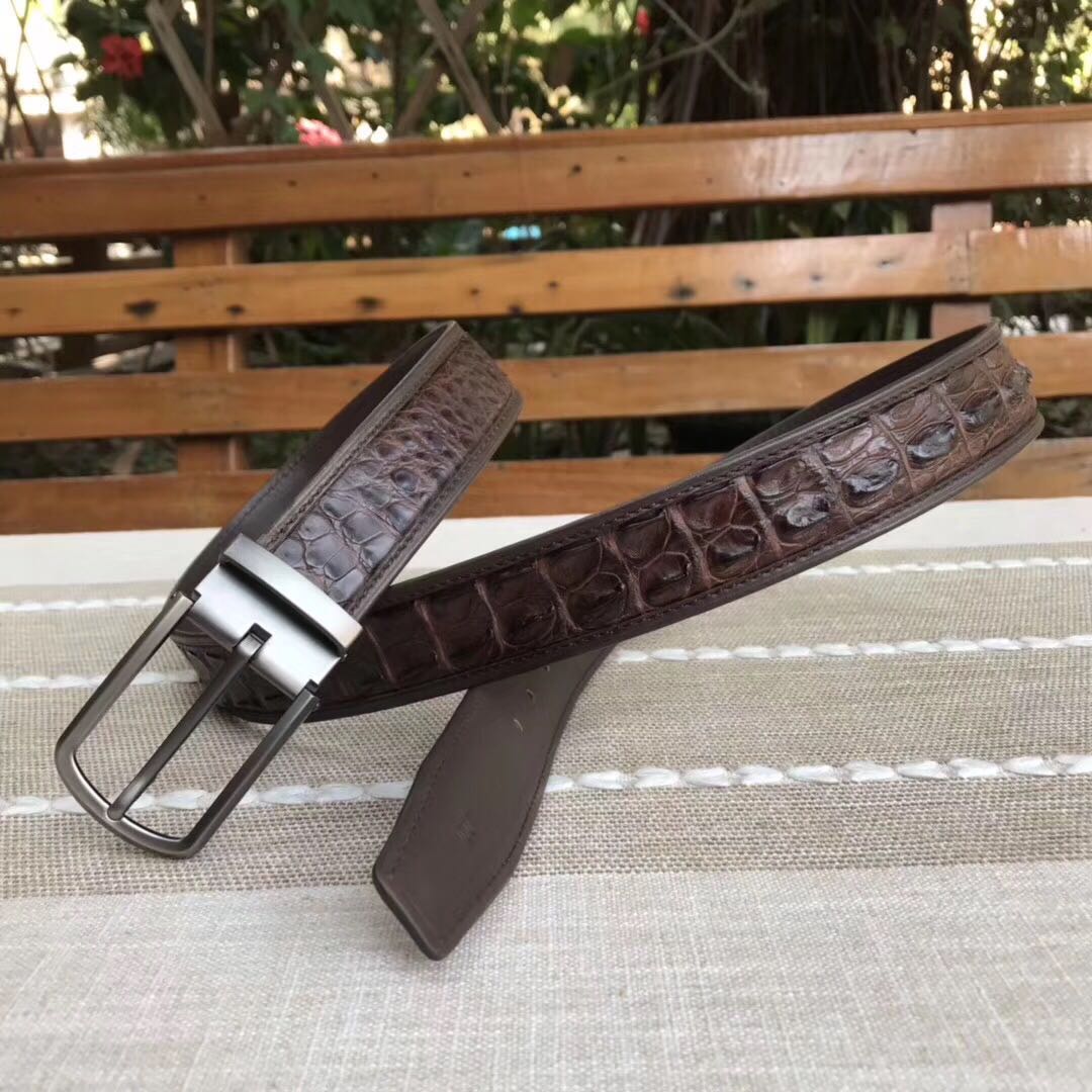 Atmospheric Fashion Subsection No Splicing Crocodile Large Bone Double Ridge Back Strap Width 3 4cm Multi Strap Buckle Pick