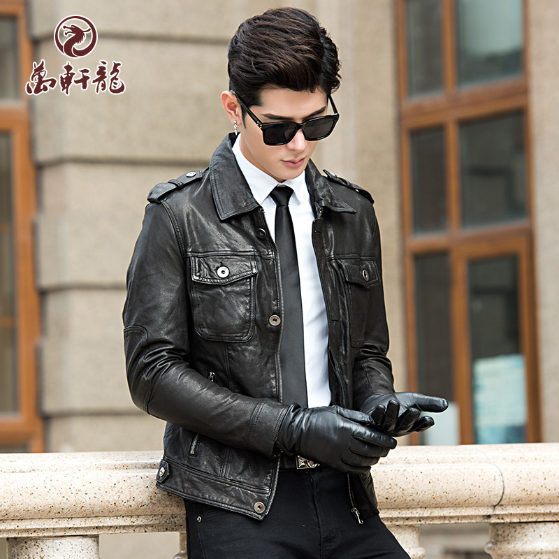 2022 new Hainen locomotive genuine leather leather clothing male short-made tannic cotton sheepskin single leather jacket turning over thin leather jacket-Taobao