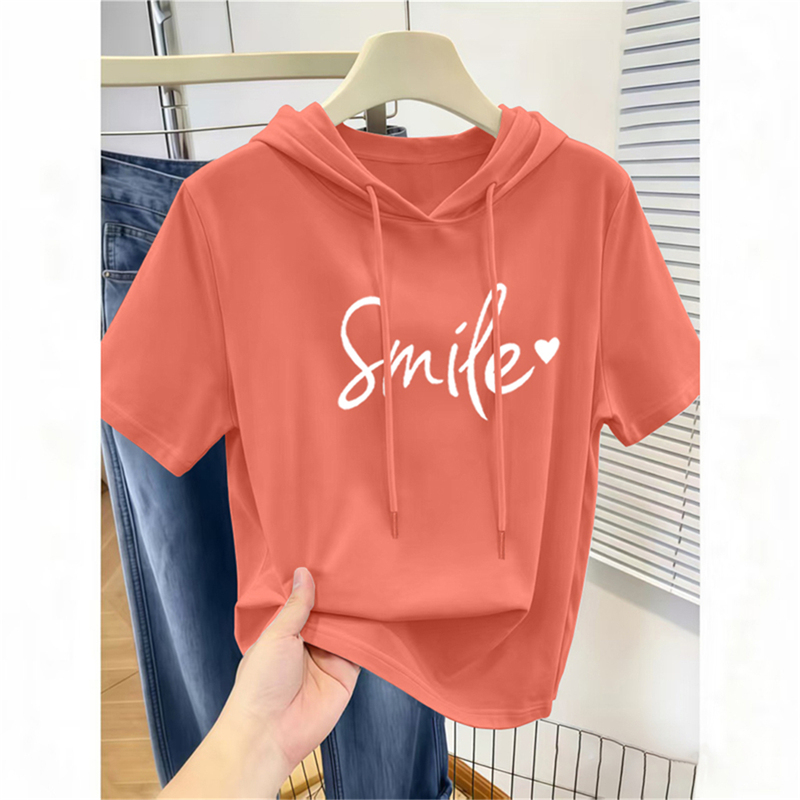 2026 New Style Hooded Short-Sleeve T-Shirt for Women, Summer Youthful Slimming Printed Hooded Short-Sleeve Top Trendy 2026 New Style Hooded Short-Sleeve T-Shirt for Women, Summer Youthful Slimming Printed Hooded Short-Sleeve Top Trendy