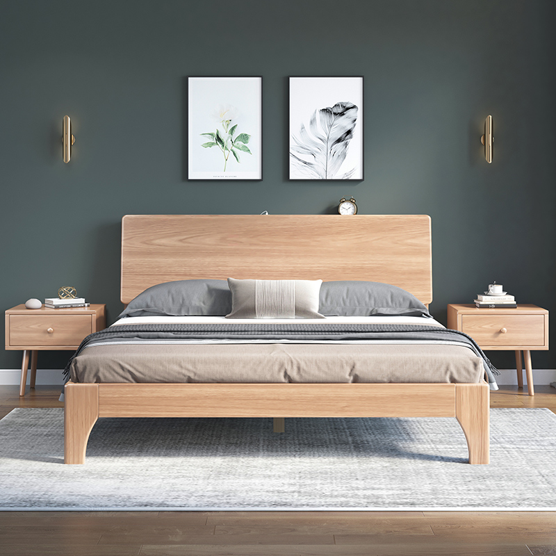 Walnut Wood Solid Wood Bed Modern Minima 1 8 m Double beds Home 1 5 m Single beds 1 2m Easy wood bed-Taobao