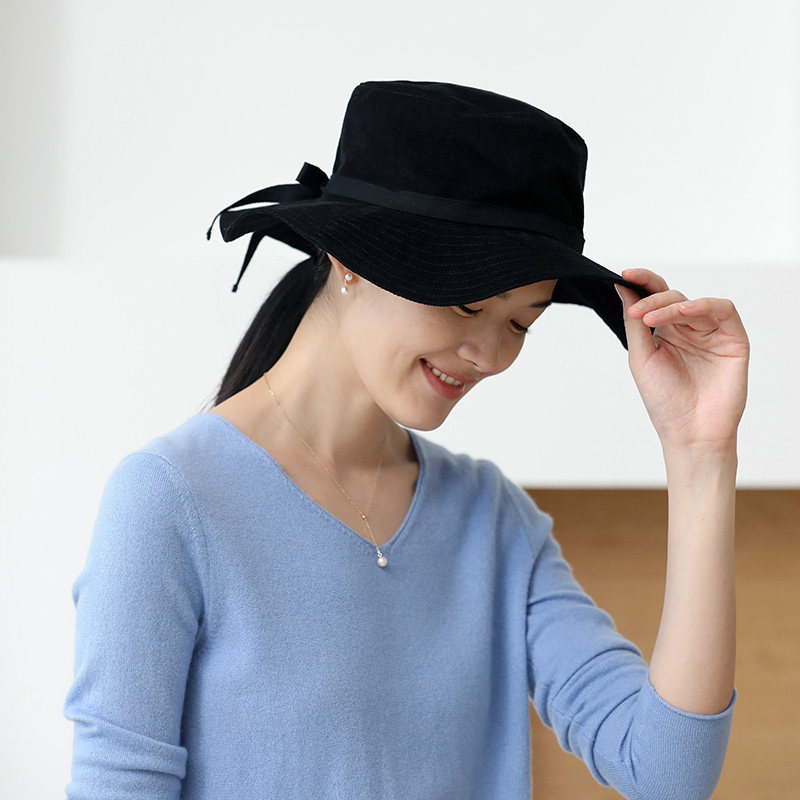 Terayama Wenye silent film corduroy retro small hat fine pit strip flat top big brim hat female