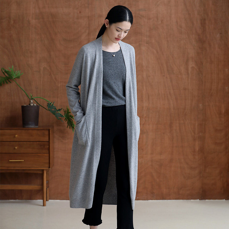 Temple Mountain also all the way to pure cashmere knitting sweater Arashen pure cashmere simple and long sweater coat