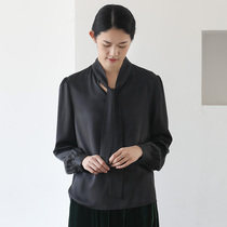 The Temple Mountain Moon is also Ming and elegant without readding ~ 22 Mmi Heavy Genuine Silk crepe satin minimalist Temperament Shirt