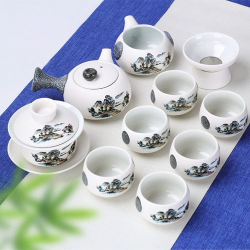 Чайный сервиз, комплект, заварочный чайник, чашка, японская глина, со снежинками, простой и элегантный дизайн