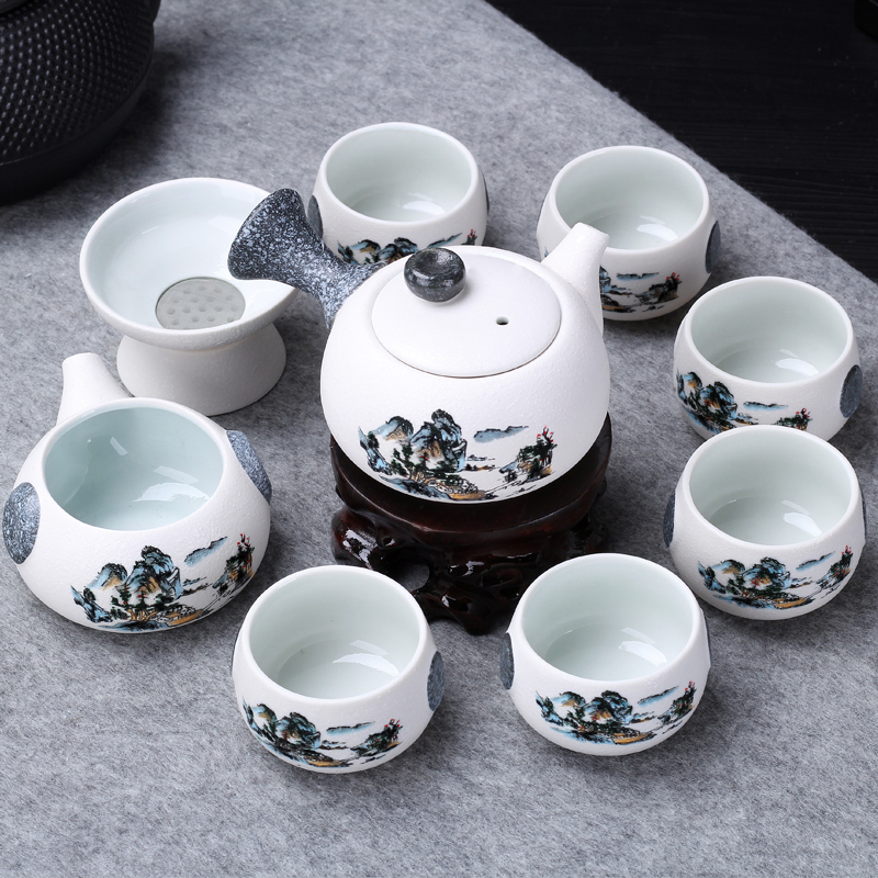 Ceramic Snowflake Glazed Kongfu Tea Furniture Set Group Small Tea Cup White Porcelain Teapot Open Gift-giving Activities For Small Gift Customization