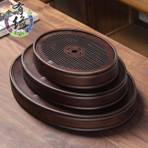 Round tea tray Oval heavy bamboo water storage tea table Chinese retro simple home tray creative kung fu tea set accessories