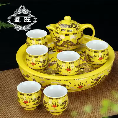 Chinese anti-scalding tea set double tea cup kung fu tea set household teapot whole set of blue and white porcelain painted glaze color