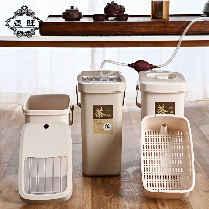 Thickened plastic tea bucket with lid tea slag bucket drain bucket tea trash can household tea tray accessories drain waste water bucket