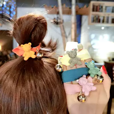 Korean cute cartoon bear hair ring net red tie ponytail hair ring Korean version of wide-brimmed tie hair rubber band meatballs hair ornament