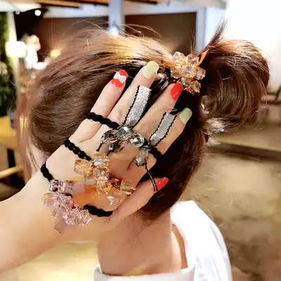 Korean simple crystal hair ring Sweet and wild tie hair rubber band meatballs hair ornaments Dongdaemun hair ring Hair accessories