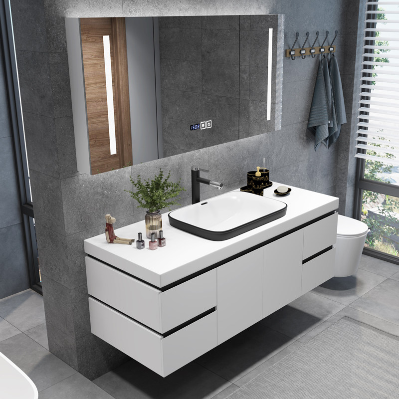 Modern minimalist bath cabinet Composition Nordic solid wood bath cabinet Intelligent makeup room Handwashing table washbasin washing table