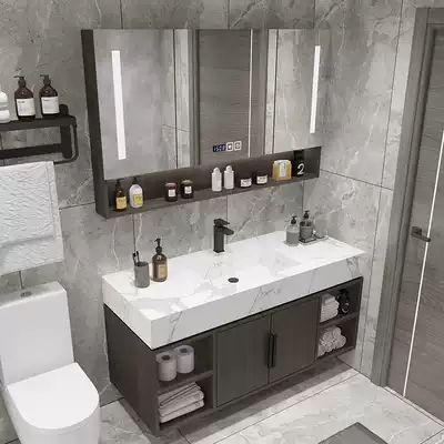 Light luxury smart bathroom cabinet combination rock board one-piece basin dressing room wash table washbasin bathroom cabinet