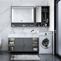 Bathroom Washing machine integrated cabinet Bathroom Solid wood hand wash basin cabinet combination Marble sink bathroom cabinet