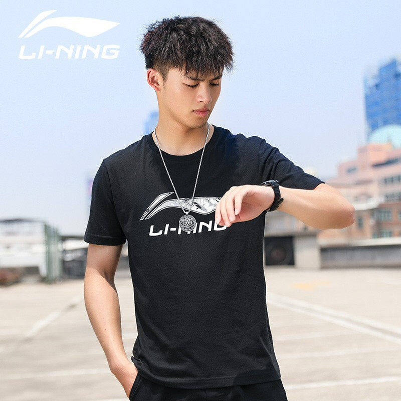 China Li Ning short-sleeved T-shirt men and women lovers large label logo summer large size cultural shirt fitness running half sleeve