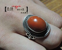 Handmade filigree sterling silver ring Nanhong ring Tibetan handmade inlaid agate Baoshan Nanhong ring small and old