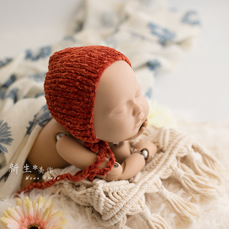 Newborn photography autumn and winter comfortable fetal cap fleece hat pure ear full moon baby baby photo props