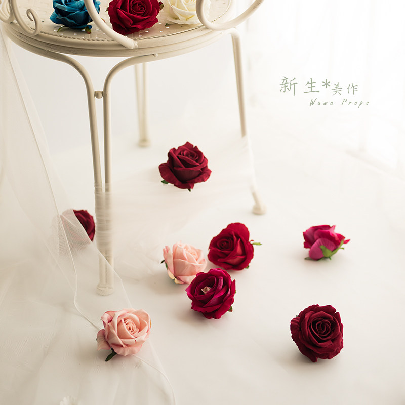 Romantic rose flower peony flower head simulation red pink blue white velvet DIY scattered flowers scattered photo decoration fake flowers