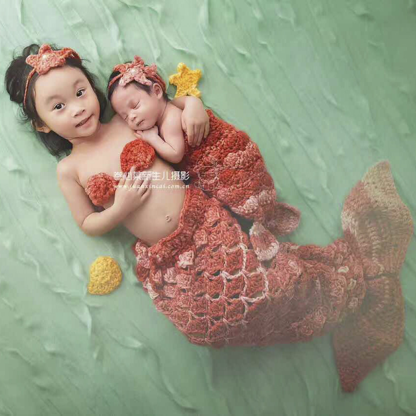 Sweet Newborn Photography Full Moon Hundred Days Hundred Days Baby Photo Mermaid Princess Cute Girl Fishtail Clothes