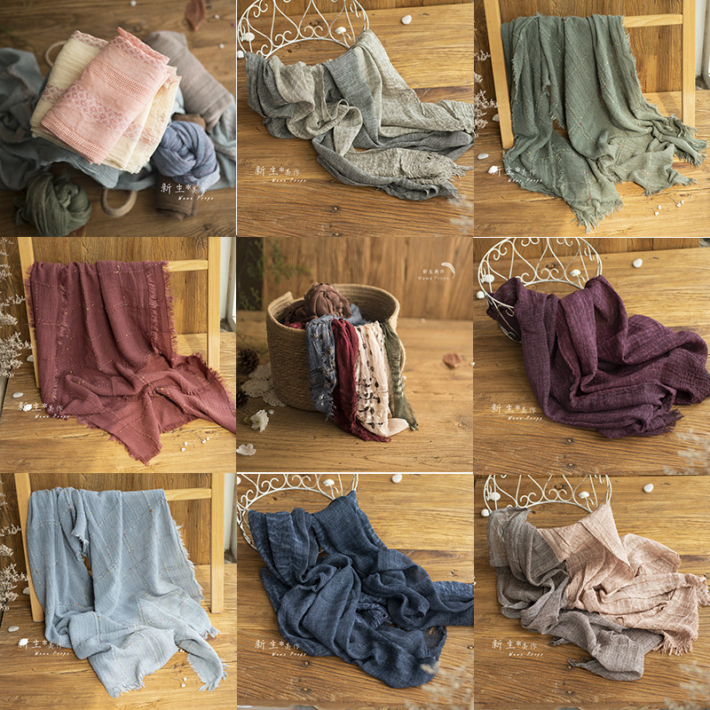 Autumn and winter dark-toned cotton and linen fur edge pleated scarf warm and comfortable literary lace pattern photo background decorative yarn