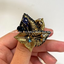 Designer 24k Gold Plated Leaf Vein Crystal Open Ring