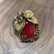 Big-name designer 24k gold-plated leaf veins high-order crystal open ring 1080 deposit 800 non-refundable and non-exchangeable