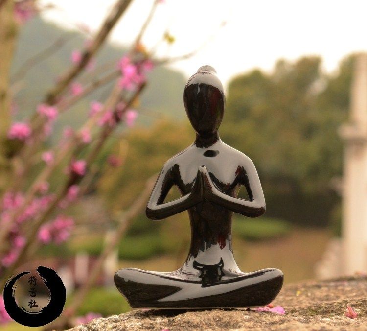 4 Black Meditation Yoga Pose Figurine Statue Decorative Ceramic Yoga Figurine