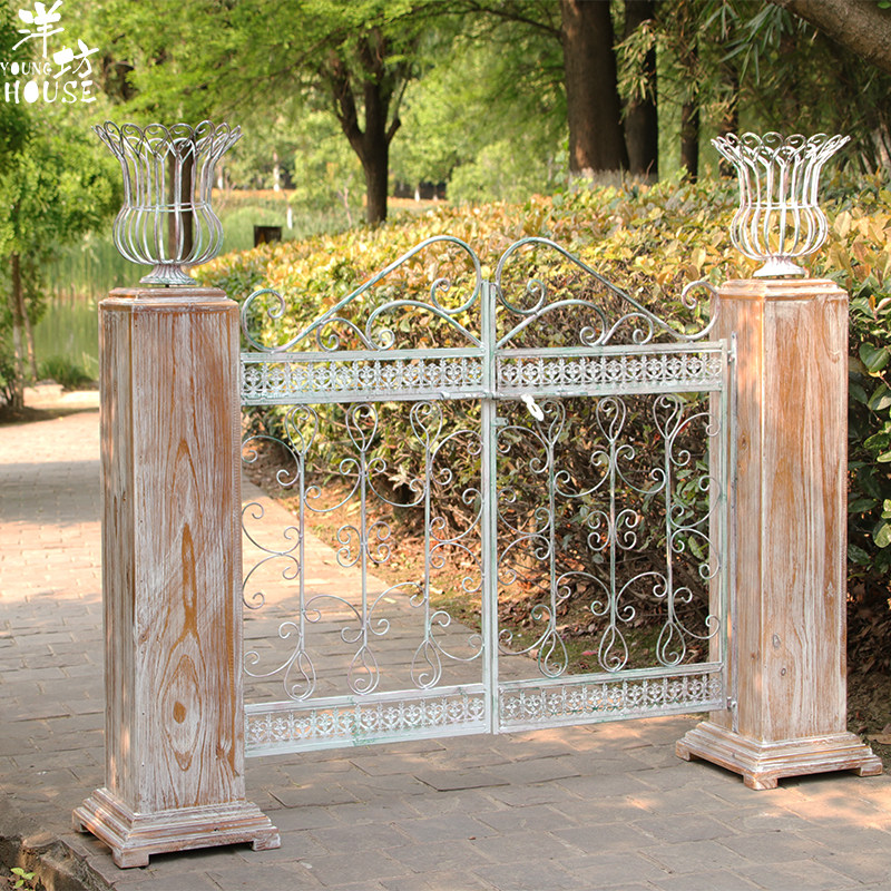 Yangfang European-style retro garden door iron door solid wood courtyard decorated with outdoor iron art as old anti-corrosive fence door villa-Taobao