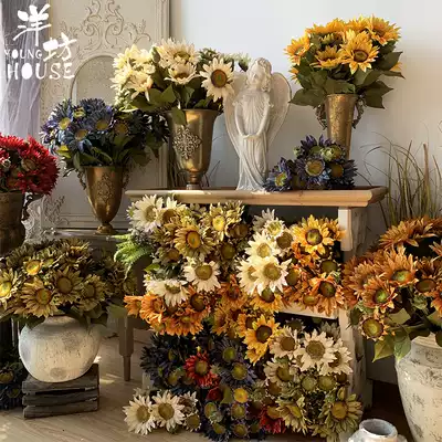 Yangfang oil painting Sunflower simulation flower 13 fake flower sunflower bouquet drying flower living room decoration silk cloth home decoration