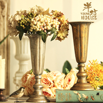 ins Yangfang retro old flower wrought iron candlestick light luxury table Flower Vase ornaments dessert table wedding floral art