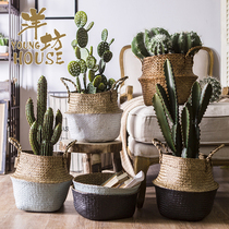 ins seaweed rattan flowerpot flower basket Nordic plant carrying basket manual natural storage basket folding storage basket