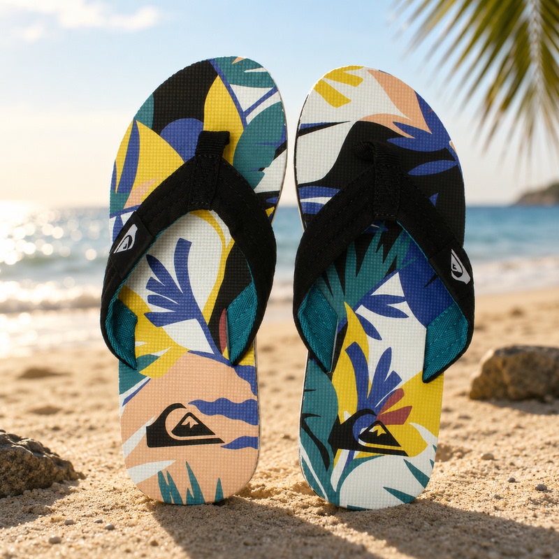 Quiksilver 2026 New Summer Printed Fabric Bag Soft-Soled Beach Surfing Men's Flip-Flops