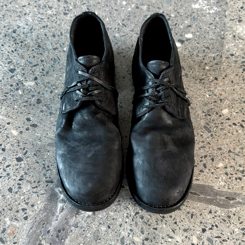 Nid De Guepes Horsehide Round-Toe Goodyear Welted Washed Vintage Handmade 992 Derby Leather Shoes