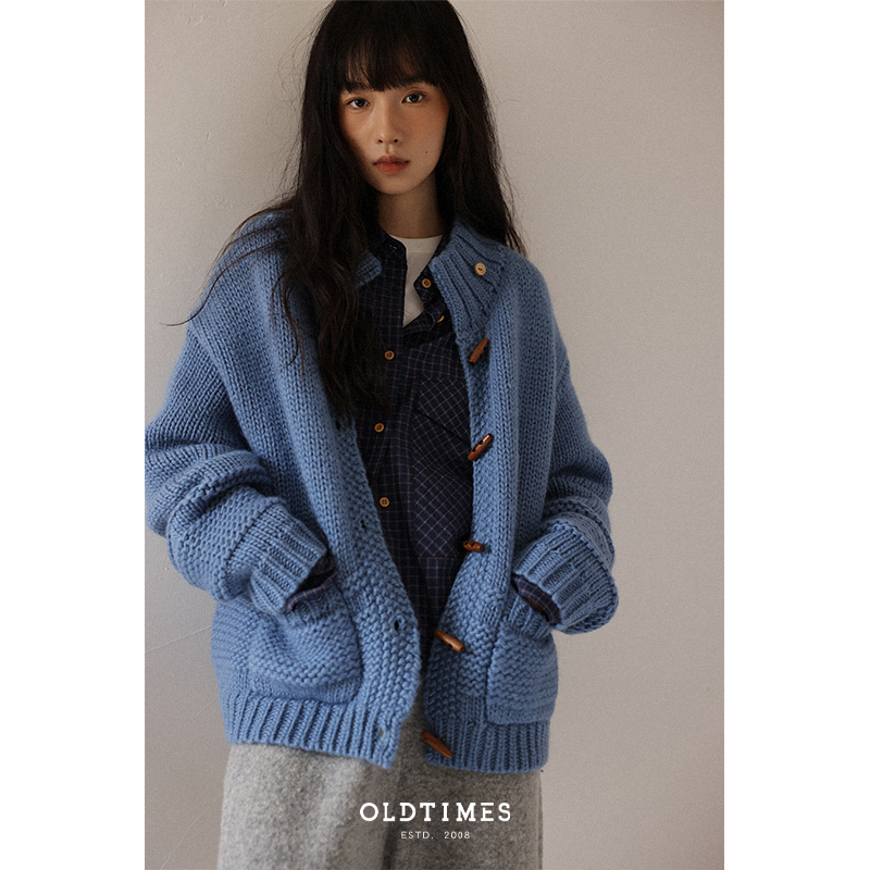 Nostalgic Old Times Nordic Style 100% Icelandic Wool Chunky Knit Sweater with Wooden Buttons, Cream Sea Salt W5879 Nostalgic Old Times Nordic Style 100% Icelandic Wool Chunky Knit Sweater with Wooden Buttons, Cream Sea Salt W5879