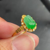 18K gold natural jadeite A-3680 coin Pixiu full green ring K yellow sun green inlaid diamond jewelry jade