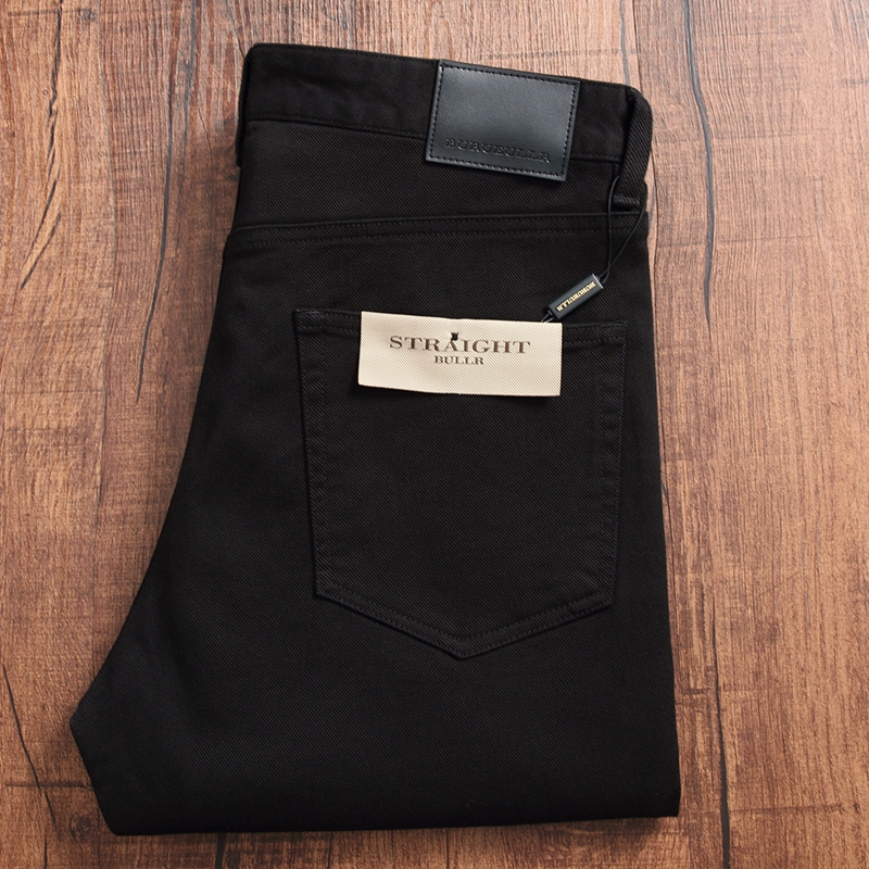 European Style Summer Thin Pure Black Men's Denim Five-Pocket Straight Casual Long Pants Versatile Men's Trousers