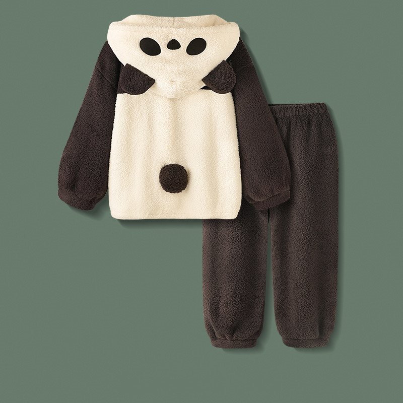 Autumn and Winter Coral Fleece Panda Pajamas, Thickened and Fleece-Lined Set, Couple Outfit, One Male and One Female, Loungewear Suitable for Wearing Outside