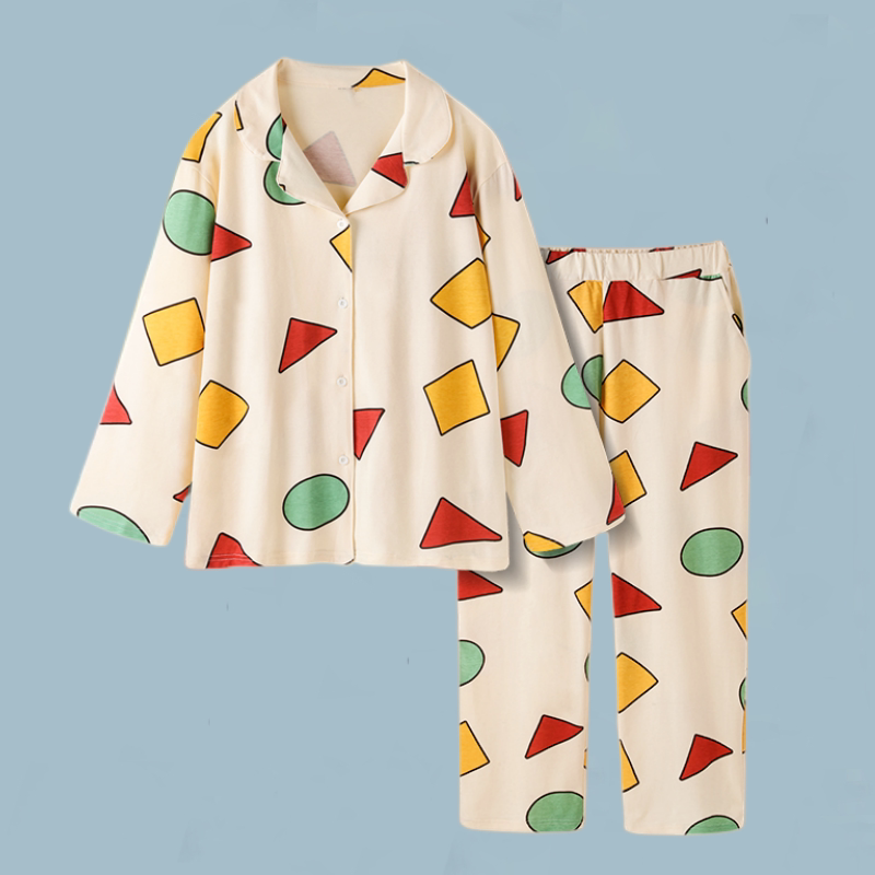 Long-Sleeved Crayon Shin-Chan Collaboration Couple Pajamas for Women, Plus Size, Pure Cotton, Teen Cartoon Style, Men's Home Wear, Thin
