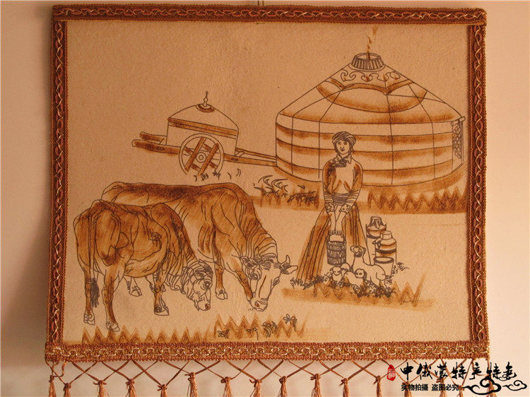 Mongolian felt painting Mongolian characteristics hand-printed wool felt painting Inner Mongolia craft gift decoration hanging painting Decorative painting