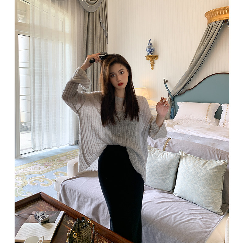 ADA MISS autumn 2022 new trendy bright silk mohair pullover sweater lazy loose knitted top women