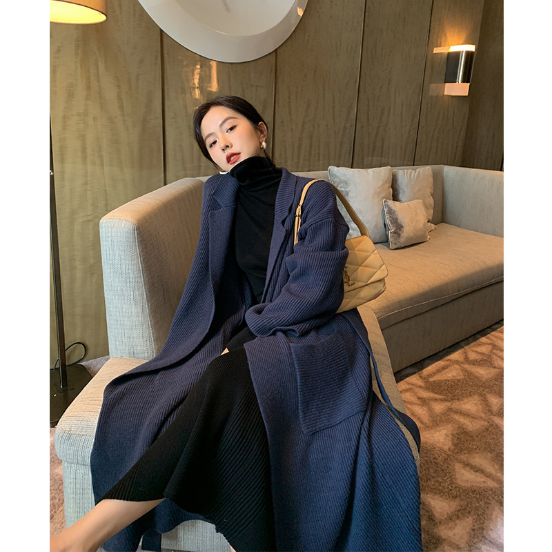 ADA MISS autumn 2022 new trendy loose tie long wool knit cardigan lapel sweater jacket women