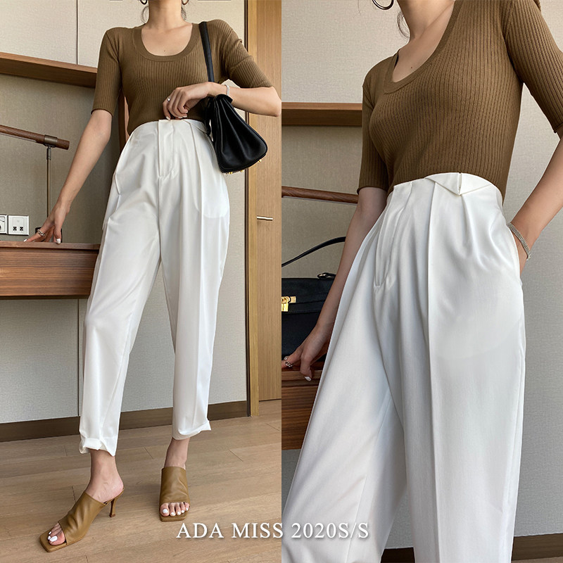 ADA MISS high waist straight thin black and white casual pants women's summer 2020 new nine-point carrot pants suit pants