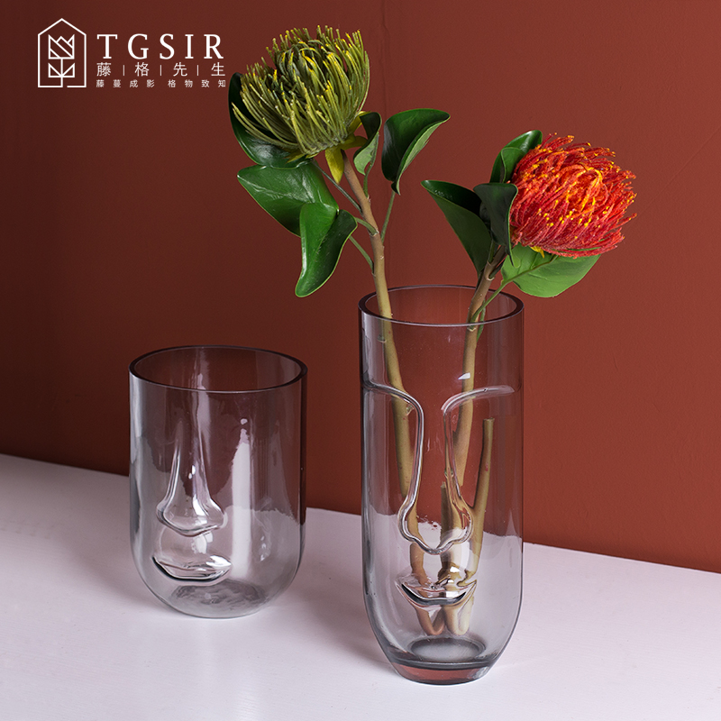 Day-Style Creative People Face Transparent Glass Vases Living Room Table Face Flowers Water Peels Floral Floral Ware Soft Decorations Hem