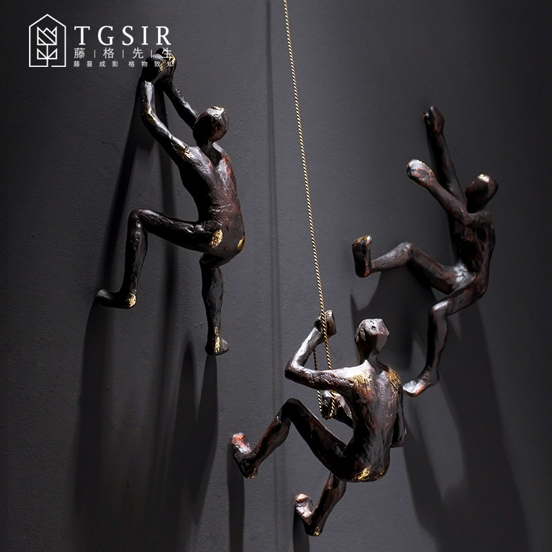 European retro industrial style abstract figure climbing wall hanging living room TV cabinet entrance stairs wall decoration hanging decoration