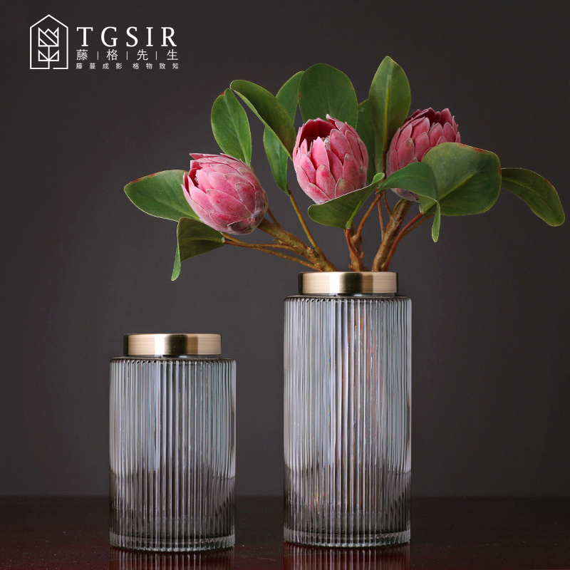 Nordic light luxury straight glass vase Transparent tulip sunflower flower arrangement ornament Large mouth water culture plant flower device