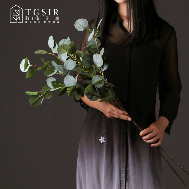 Nordic emulation Single branch Yugalliaf Living room Dining Room Green Plant Long Branches Apple Round Leaves Fake Flowers Decoration Flower Arrangement Pendulum Pieces