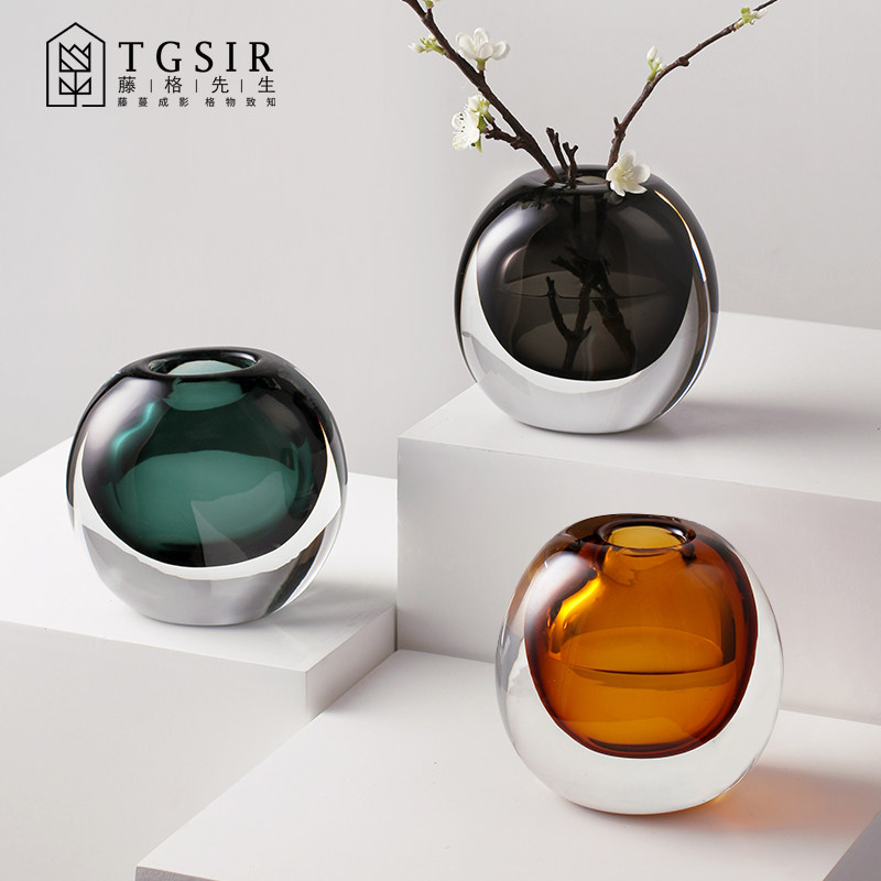 Brief Glass Vase Design Sensation Net Red Ins Wind Home Living-room Prototype room Soft Decorative Glazed Florator Pendulum