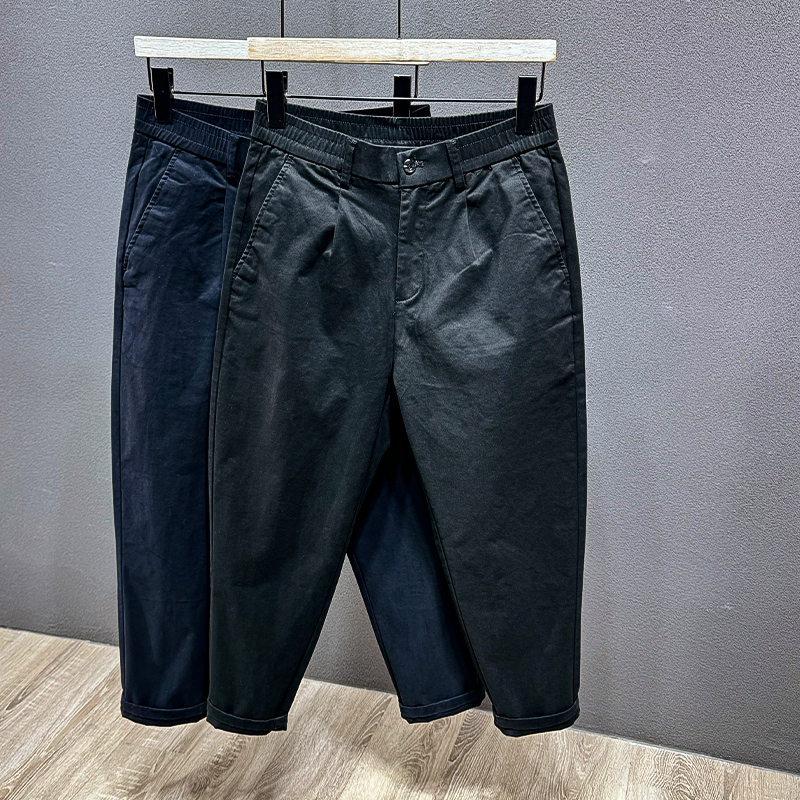 High-End Pure Cotton Tapered 9/10 Length Men's Trousers, British Style, Wrinkle-Free, Harem Carrot Slim-Fit Casual Pants, Trendy