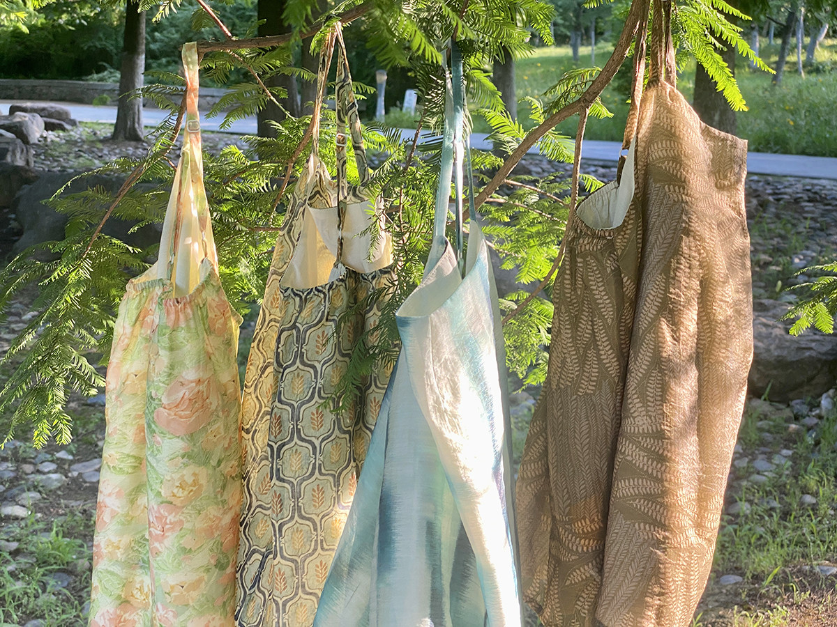 汉服上装 泊月夏季汉服吊带背心天丝棉古风印花透气上衣 觉夏花园青绿色选